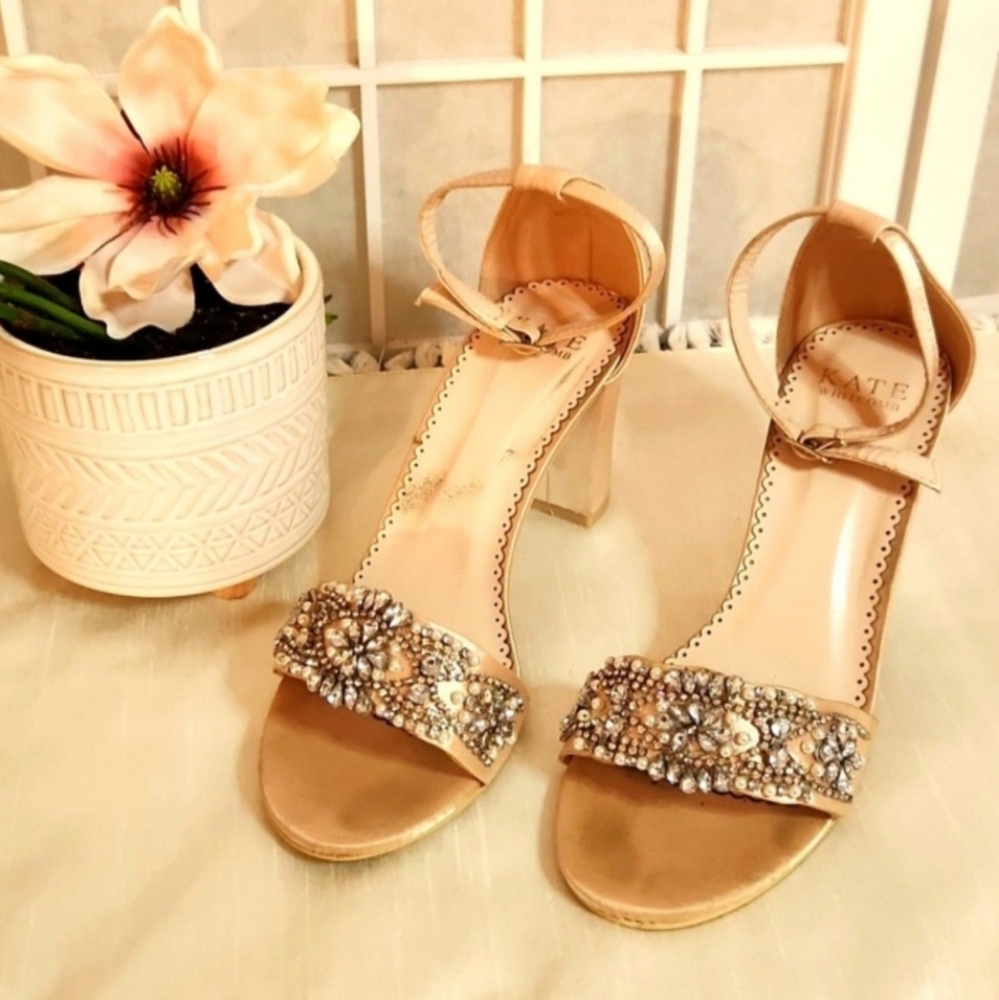 Kate Whitcomb Champagne Wedding Heels Size 8 - Picture 5 of 11